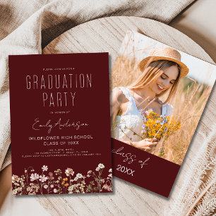 Bourgondië Wildflower Bloom Graduation Party Kaart