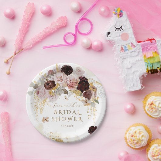 Bourgondië Wildflower Garden Floral Vrijgezellenfe Papieren Bordje (Feest)