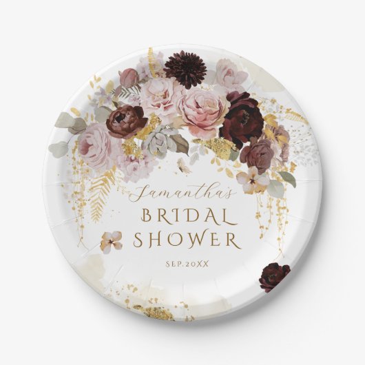 Bourgondië Wildflower Garden Floral Vrijgezellenfe Papieren Bordje (Voorkant)