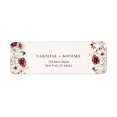 Bourgondië Wildflower Wedding Retouradres Etiket (Voorkant)