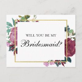 Bourgondié Will je mijn bruidsmeisje zijn. Wijnrod Uitnodiging Briefkaart