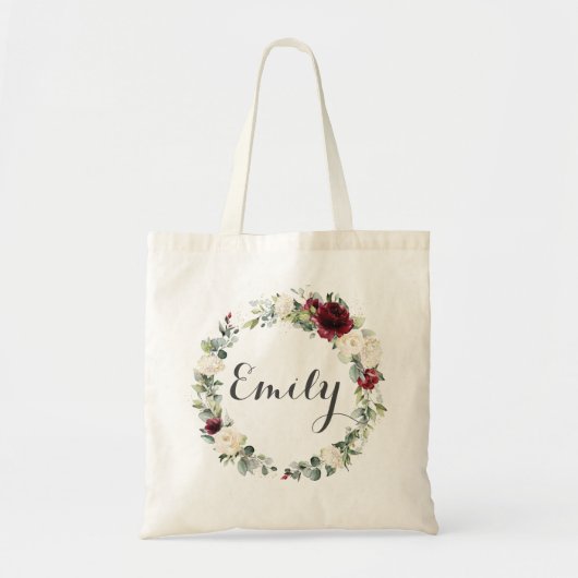 Bourgondië wit ivoor bloemen bruiloft gunst tote bag (Voorkant)