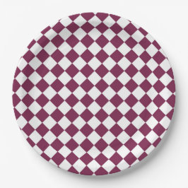 Bourgondië Wit Ruitjes Diamant Patroon Papieren Bordje