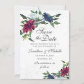 Bourgondië Witte Blauwe Elegante Bloem Bruiloft  Save The Date (Voorkant)