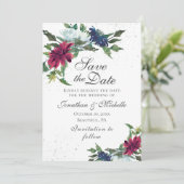 Bourgondië Witte Blauwe Elegante Bloem Bruiloft  Save The Date (Staand voorkant)