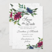 Bourgondië Witte Blauwe Elegante Bloem Bruiloft  Save The Date (Voorkant / Achterkant)