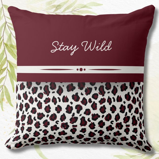 Bourgondië & Witte Luipaard Print Decoratief Kusse Kussen (Burgundy & White Leopard Print Decorative Pillow)