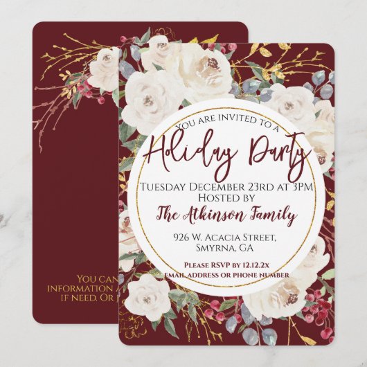 Bourgondië Witte Rose Bloemen Vakantie Party Kaart (Voorkant / Achterkant)