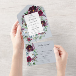 Bourgondië Zilver Grijs Rozen Botanisch All In One Uitnodiging