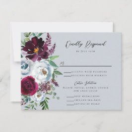 Bourgondië Zilver Grijs Rozen Botanisch RSVP Kaartje