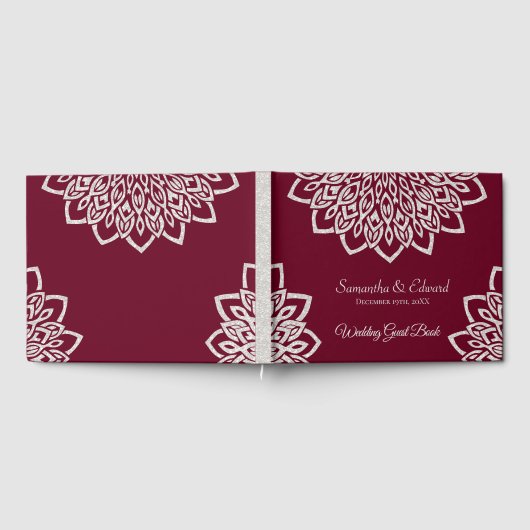 Bourgondië zilveren glitter elegante bruiloft gast gastenboek (Volledig)