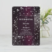 Bourgondië & Zilveren Sparkling Lights Glam Weddin Kaart (Staand voorkant)