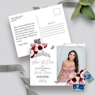 Bourgondië & Zilveren Tiara Quinceañera Foto Ansic Briefkaart