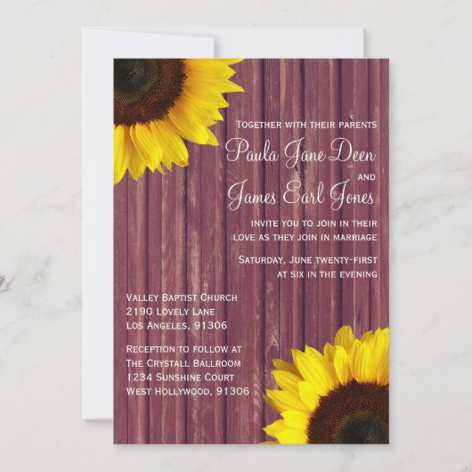 Bourgondië & Zonnebloem bruiloft uitnodiging (Voorkant)