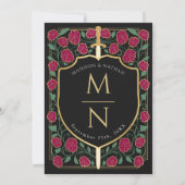 Bourgondië Zwaard Schild Fantasy Monogram Huwelijk Kaart (Achterkant)