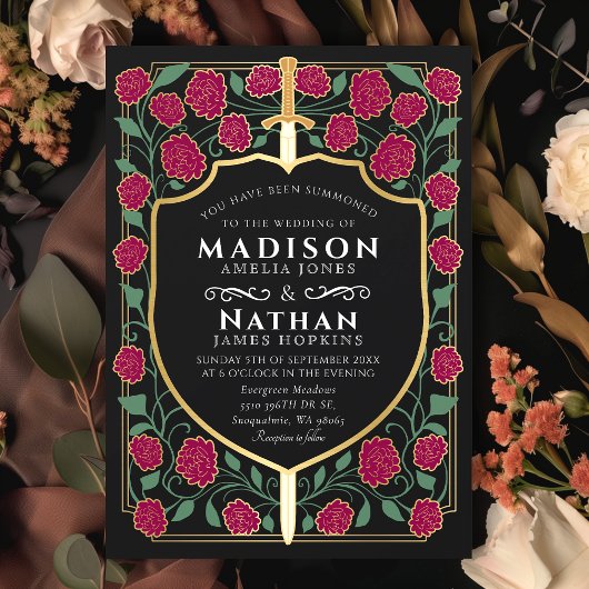 Bourgondië Zwaard Schild Fantasy Monogram Huwelijk Kaart