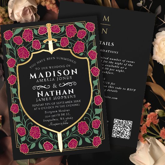 Bourgondië Zwaard Schild Fantasy QR Code Huwelijk Kaart