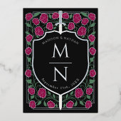 Bourgondië Zwaard Schild Monogram Fantasy Wedding Folie Uitnodiging (Achterkant)
