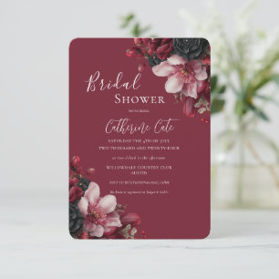 Bourgondië & Zwart Elegant Bloemen Bruid Kaart