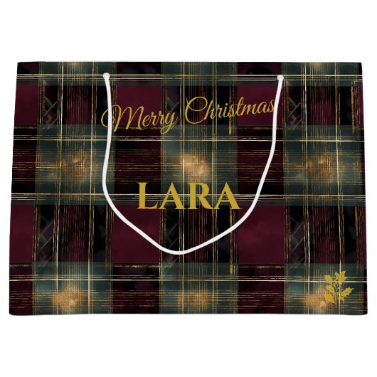 Bourgondië, zwart en goud gloeiende Plaid Kerstmis Groot Cadeauzakje (Voorkant)