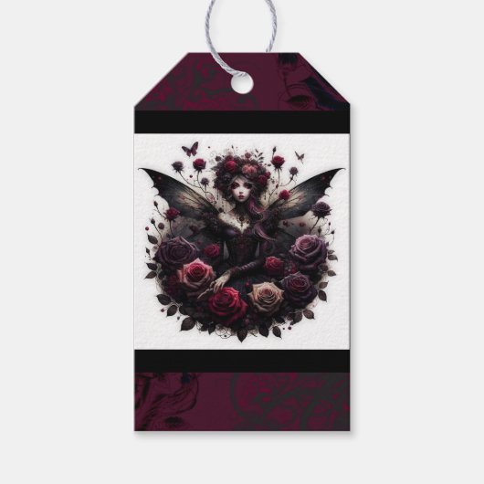 Bourgondië & Zwarte Donkere Tuin Gotische Bruiloft Cadeaulabel (Voorkant)