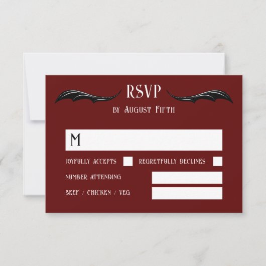 Bourgondië Zwarte Draak Monogram Fantasy Wedding RSVP Kaartje (Voorkant)