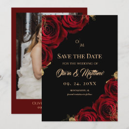 Bourgondië Zwarte Rode Roos Bloemen Bruiloft Save The Date