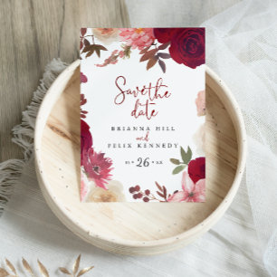 Bourgondiën Roze Blush Bloemige Save the Date  Briefkaart