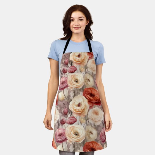 Bourgondiër Creme Lente Bloemen Bruiloft Feest Schort (Gedragen)