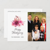 Bourgondiër en Blush bloemige Thanksgiving foto Feestdagenkaart (Voorkant / Achterkant)