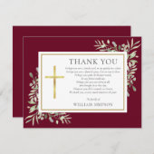 Bourgondiër en Gouden Christelijke Rou Bloemstuk G Bedankkaart (Voorkant / Achterkant)