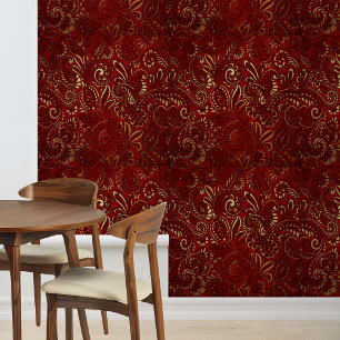 Bourgondiër Goud Damast Paisley Behang