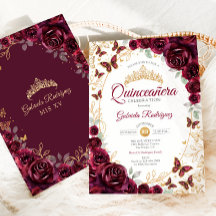 Bourgondiër Gouden Bloemige Quinceanera