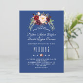 Bourgondiër Marsala Bloem Navy Blauwe Trouw Kaart (Staand voorkant)