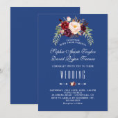 Bourgondiër Marsala Bloem Navy Blauwe Trouw Kaart (Voorkant / Achterkant)