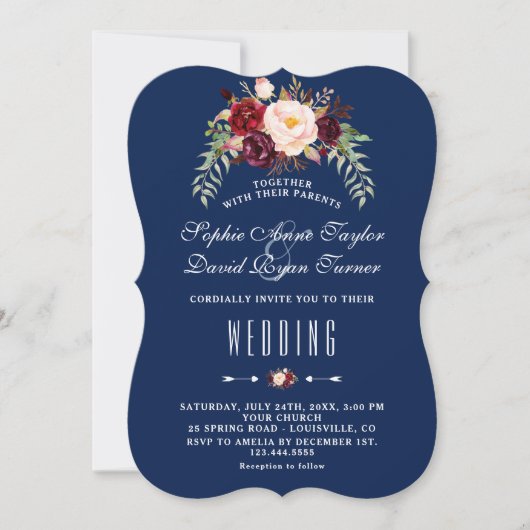 Bourgondiër Marsala Bloemenkleed Koninklijk Marine Kaart (Voorkant)