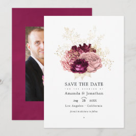 Bourgondiër - Marsala Blush Roze en Gouden Bruilof Save The Date