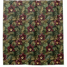 Bourgondiër Rode Orchidee Bloemig Tropisch Douchegordijn