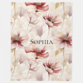 Bourgondiër Roomkleurig Lavendel Bloemig Bruilofts Fleece Deken (Voorkant)