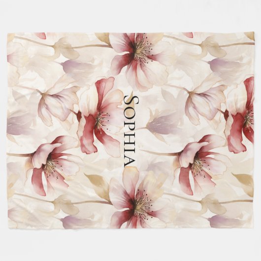 Bourgondiër Roomkleurig Lavendel Bloemig Bruilofts Fleece Deken (Voorkant (Horizontaal))