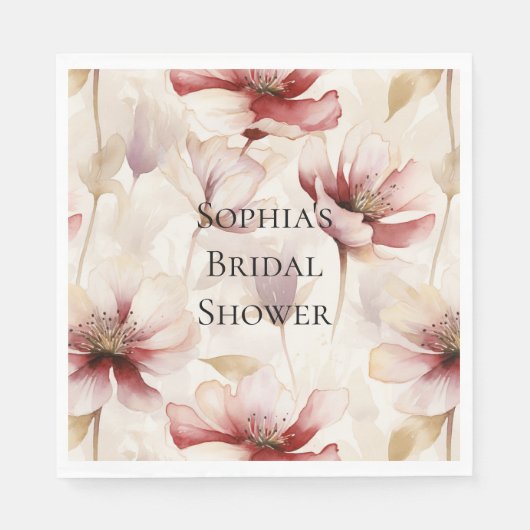 Bourgondiër Roomkleurig Lavendel Bloemig Bruilofts Servet (Voorkant)