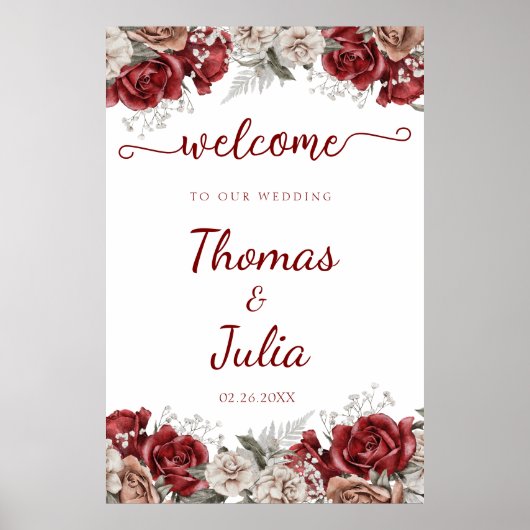 Bourgondiër Zilveren Waterverf Bloemrijke Trouw We Poster (Voorkant)