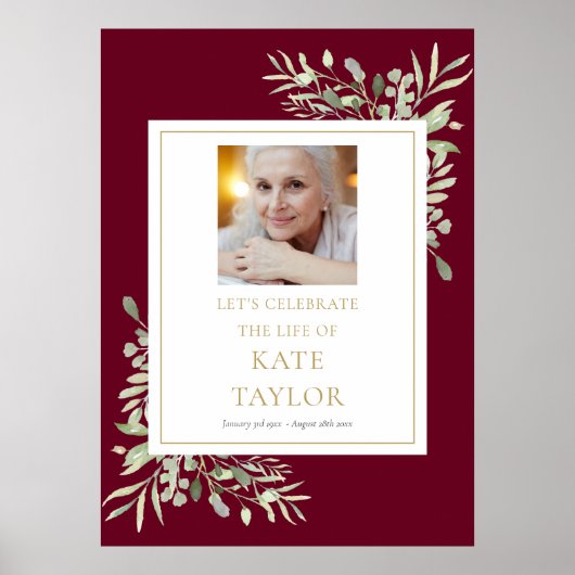 Bourgondierse Groene Foto Herdenkingsteken Poster (Voorkant)