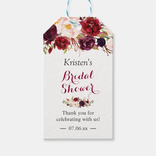 Bourgondierse Marsala Bloemrijke Chic Bruiloft Fav Cadeaulabel (Voorkant)