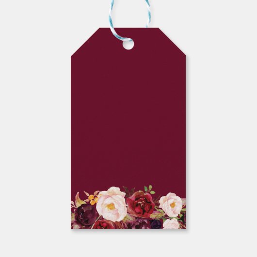 Bourgondierse Marsala Bloemrijke Chic Bruiloft Fav Cadeaulabel (Achterkant)