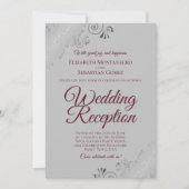 Bourgondiets op Grijze Zilveren Franjes Bruiloftsr Kaart (Voorkant)