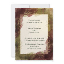 Bourgondisch Aquarel Botanische Trouwuitnodiging 