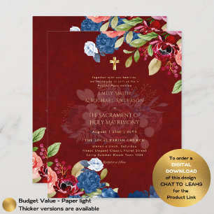 Bourgondisch Blauw Bloemen Katholieke Nuptial Mass Flyer