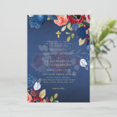Bourgondisch Blauw Bloemen Katholieke Nuptial Mass Kaart (Staand voorkant)