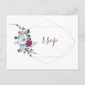 Bourgondisch blauw floraal goud geometrisch lijst uitnodiging briefkaart (Voorkant)